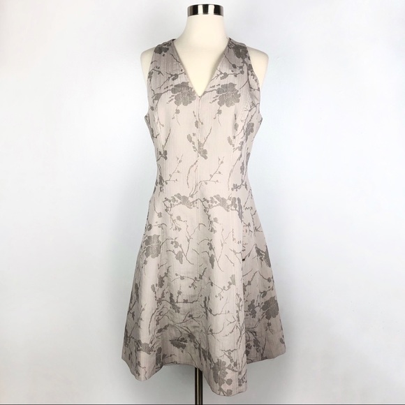 T TAHARI Annalise Fit and Flare dress taupe floral - Picture 1 of 8